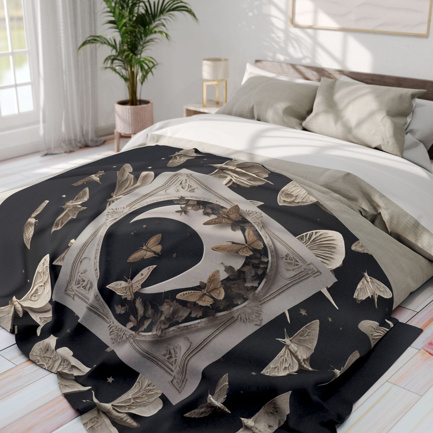 Moon Moths | Fleece Microfiber Blanket | Enchanting Design