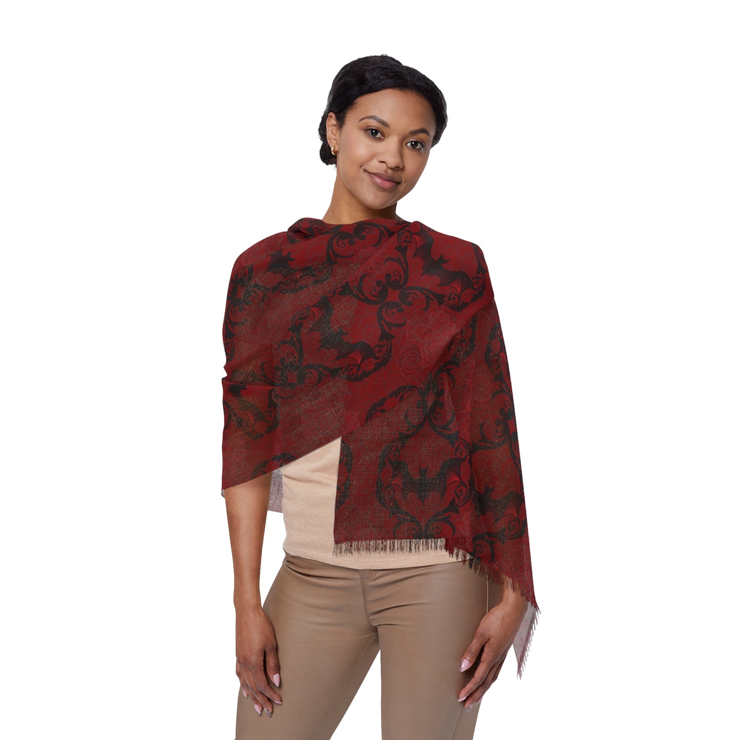 Gothic Ghost Roses & Bats Light Scarf