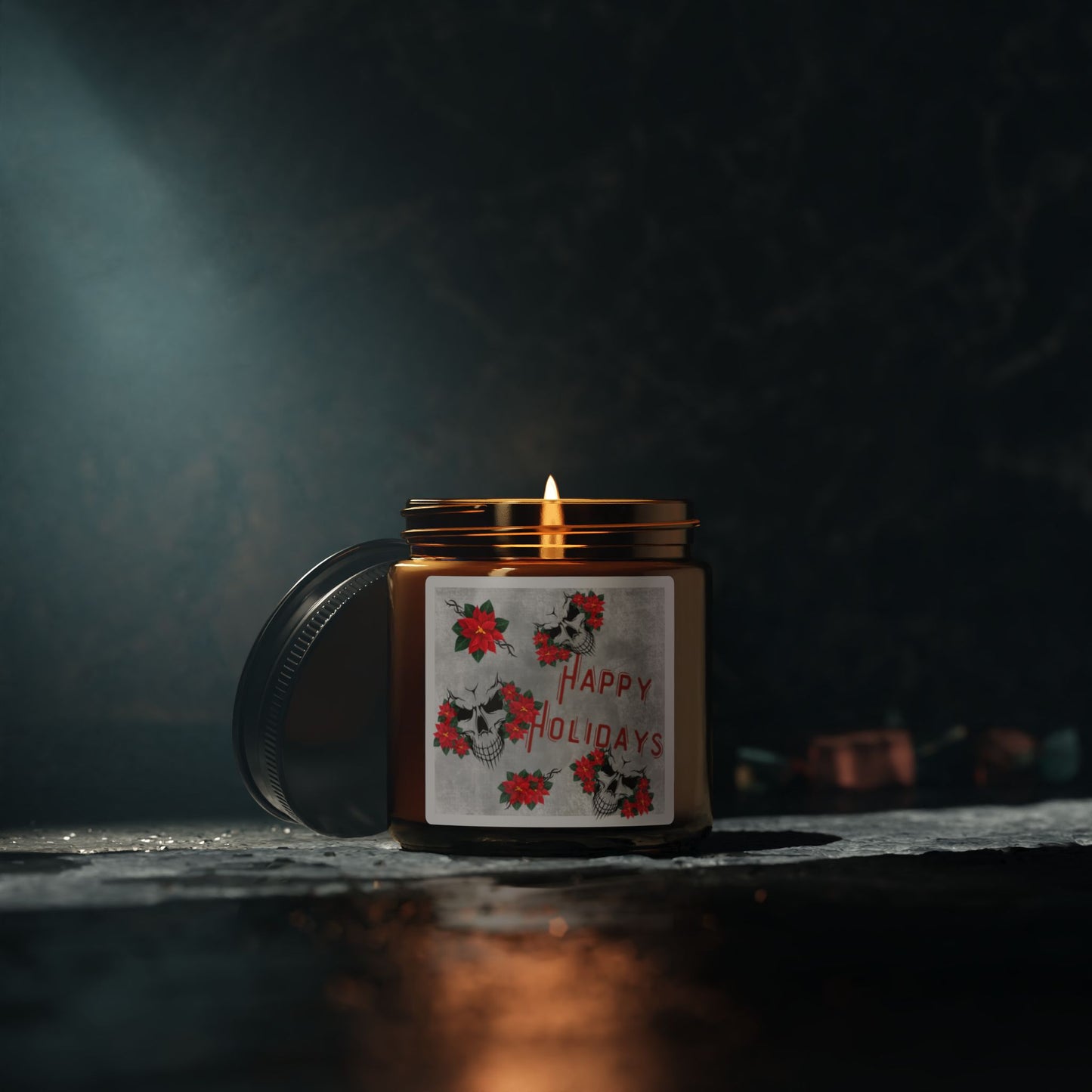 Soy Candle - Happy Holiday / Skulls and Poinsettia Scented Candle