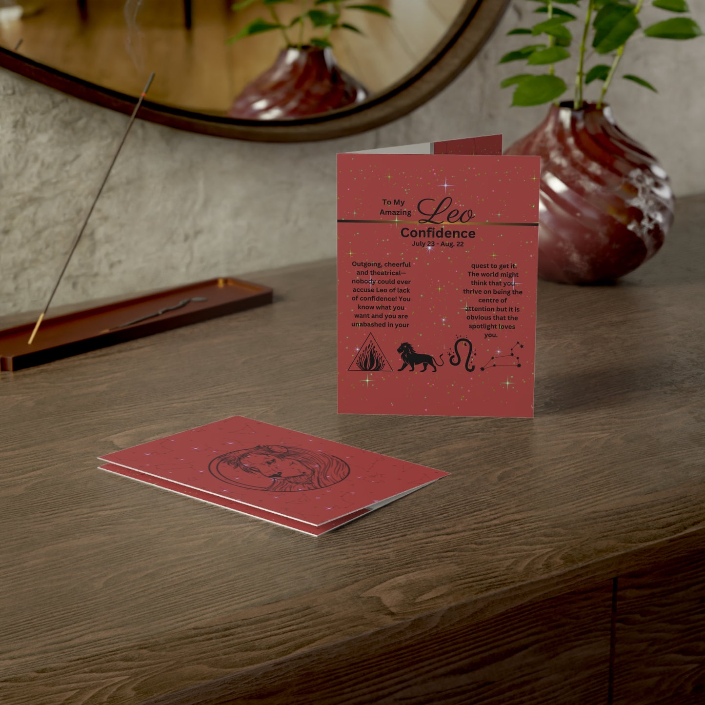 Leo | Red | Zodiac Greeting Cards | (1, 10 pcs)