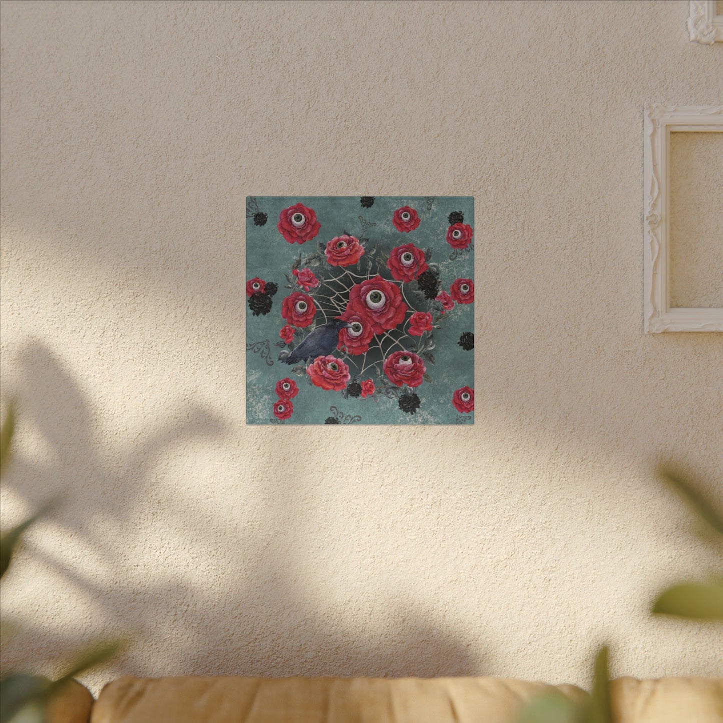 Ocular Flora | Surreal Raven & Eyeball Roses Canvas Art
