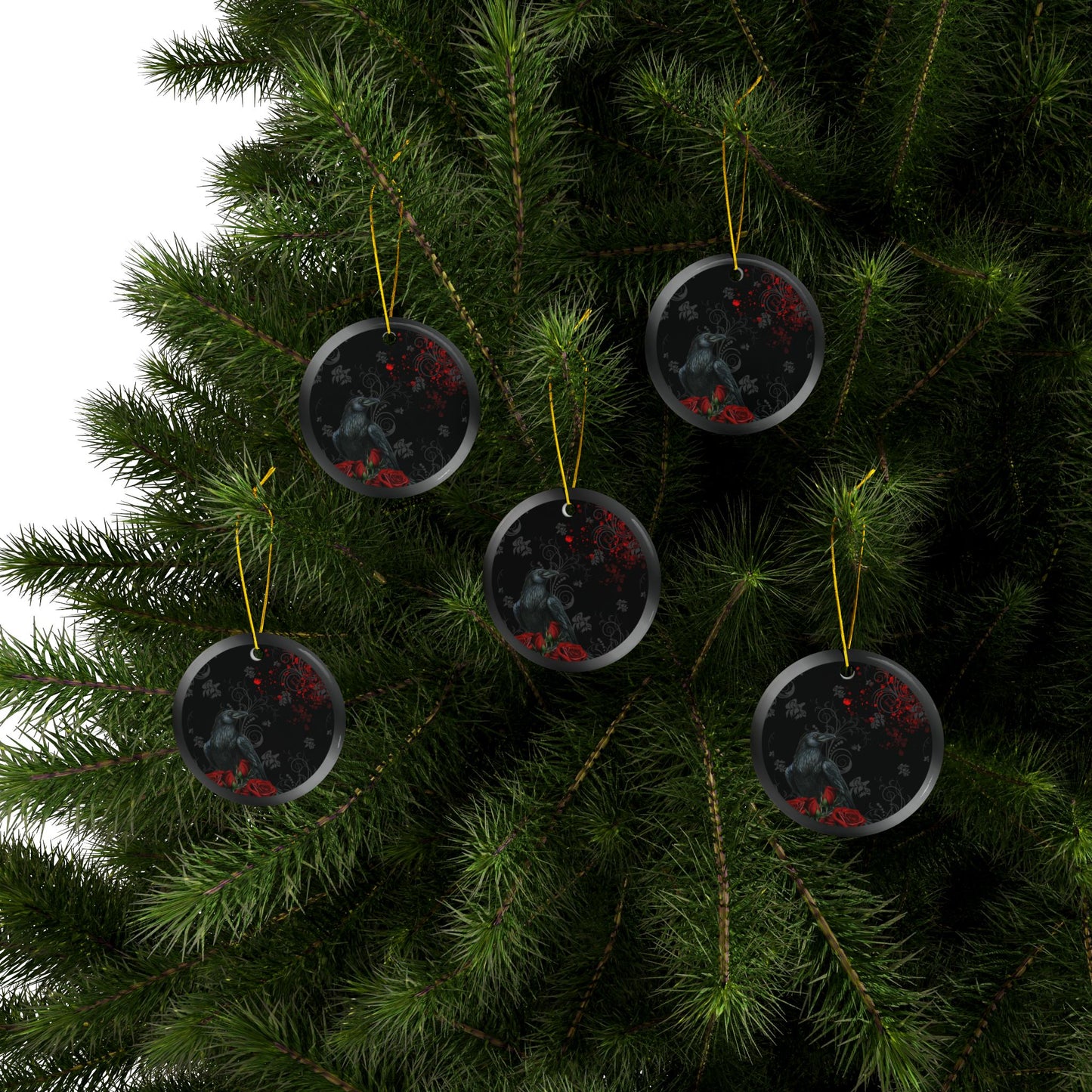 Black Feather / Red | Heirloom Ceramic Ornaments (1pc, 3pc, 5pc, 10pc)