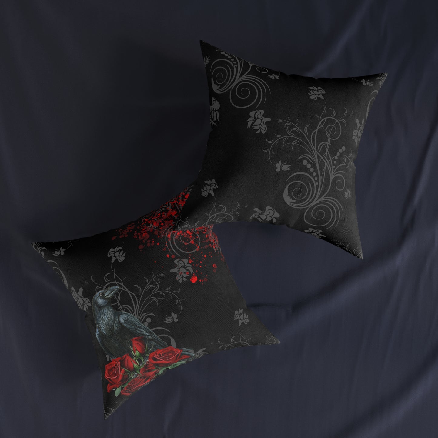 Black Feather and Red Roses - Gothic Raven Design | Square Pillow (3 Sizes)