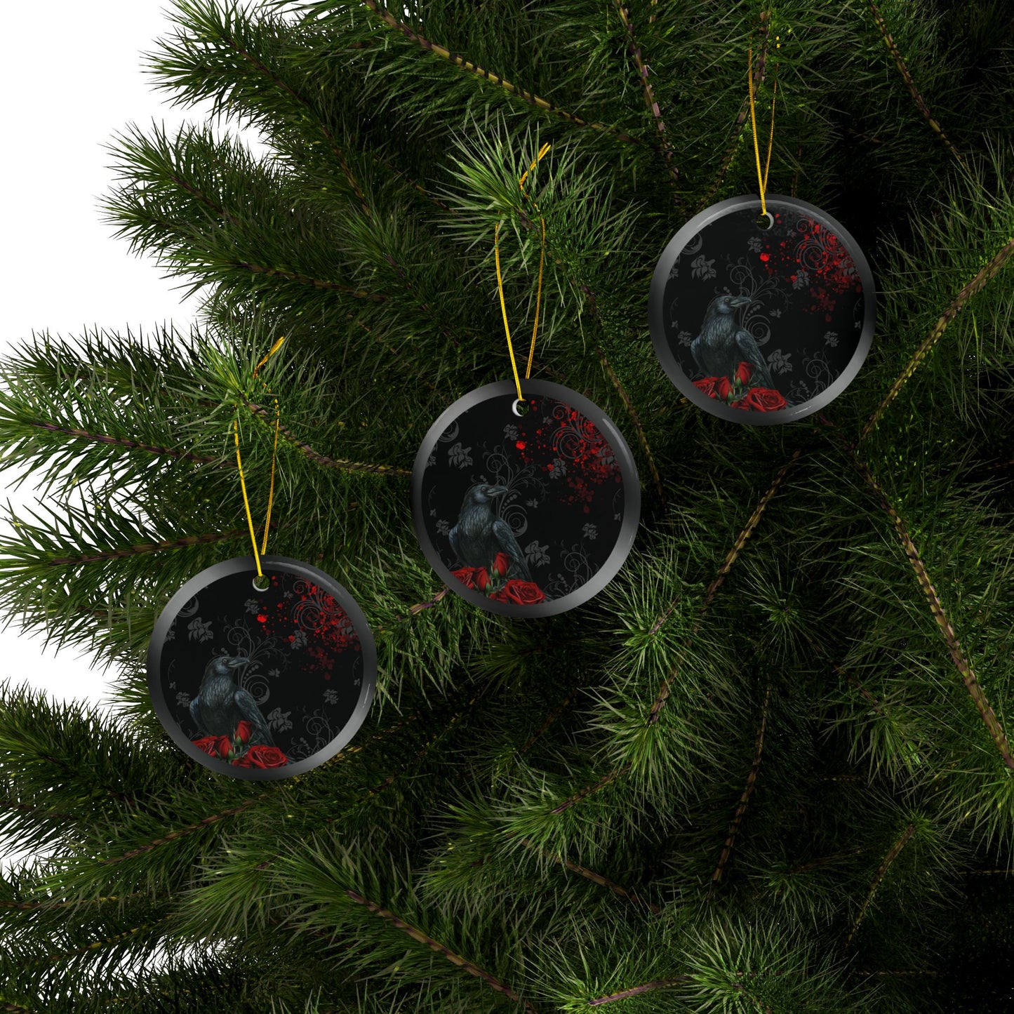 Black Feather / Red | Heirloom Ceramic Ornaments (1pc, 3pc, 5pc, 10pc)