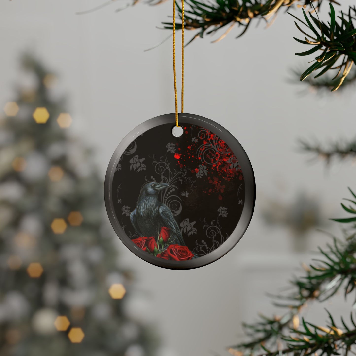 Black Feather / Red | Heirloom Ceramic Ornaments (1pc, 3pc, 5pc, 10pc)