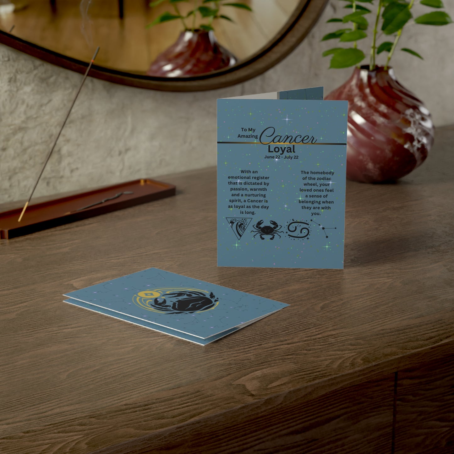 Cancer | Blue | Zodiac Greeting Cards | (1, 10 pcs)