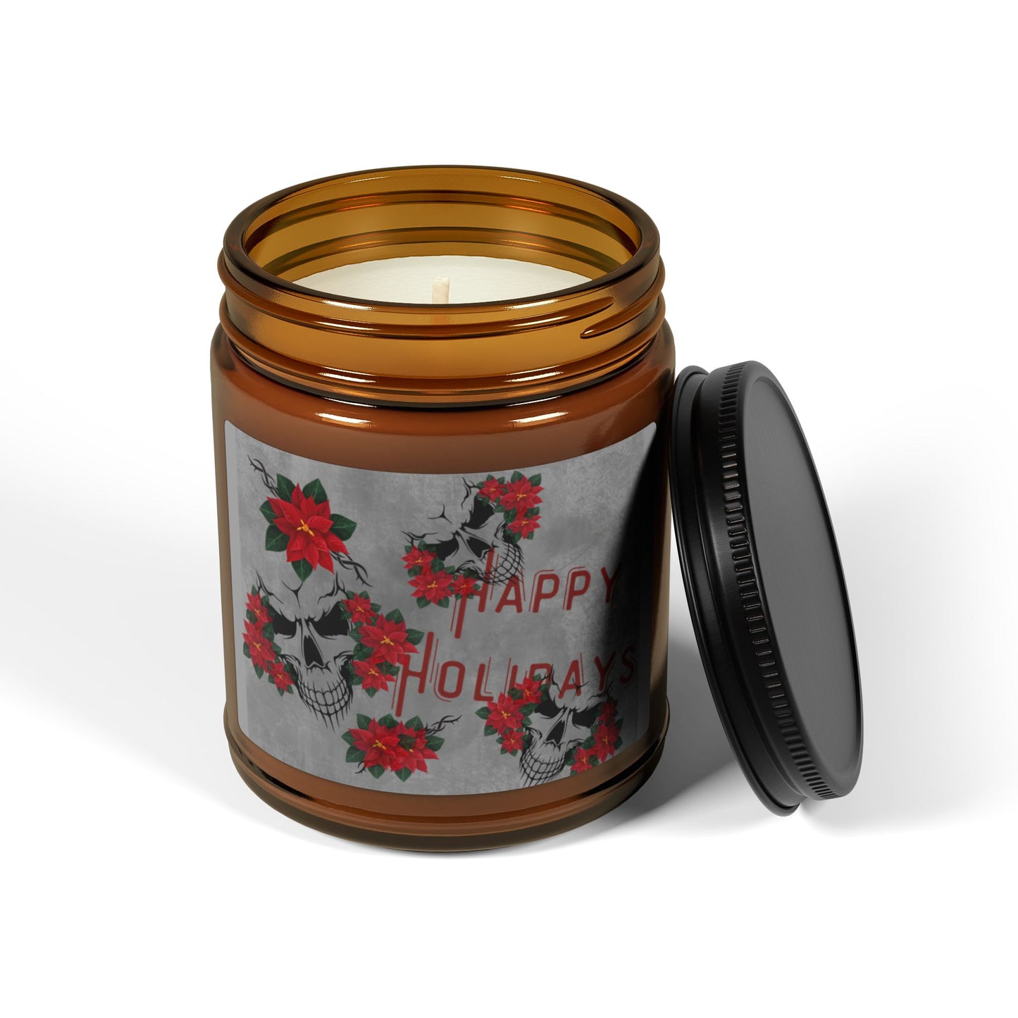Soy Candle - Happy Holiday / Skulls and Poinsettia Scented Candle