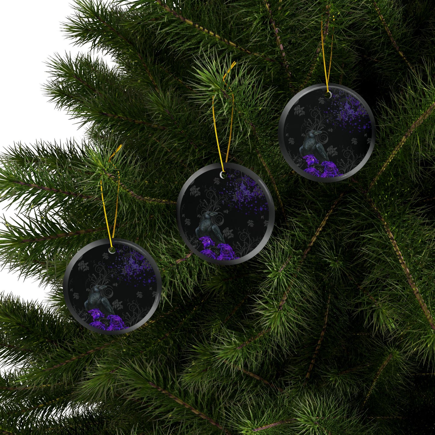 Black Feather / Purple | Heirloom Ceramic Ornaments (1pc, 3pcs, 5pcs, 10pcs)