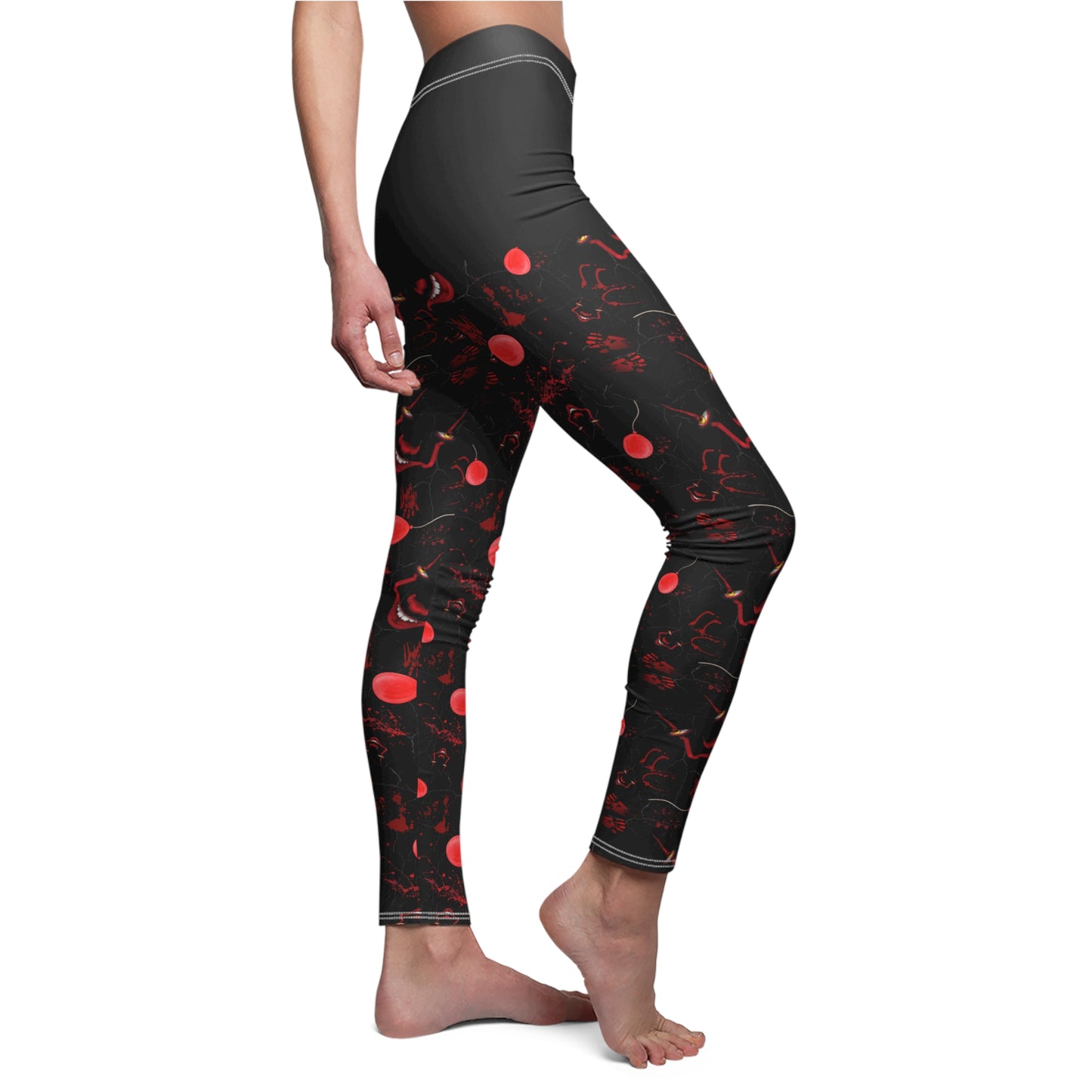 Horror Nightmare Leggings | Red Balloons in Black | All-Over Print Women's Casual Wear