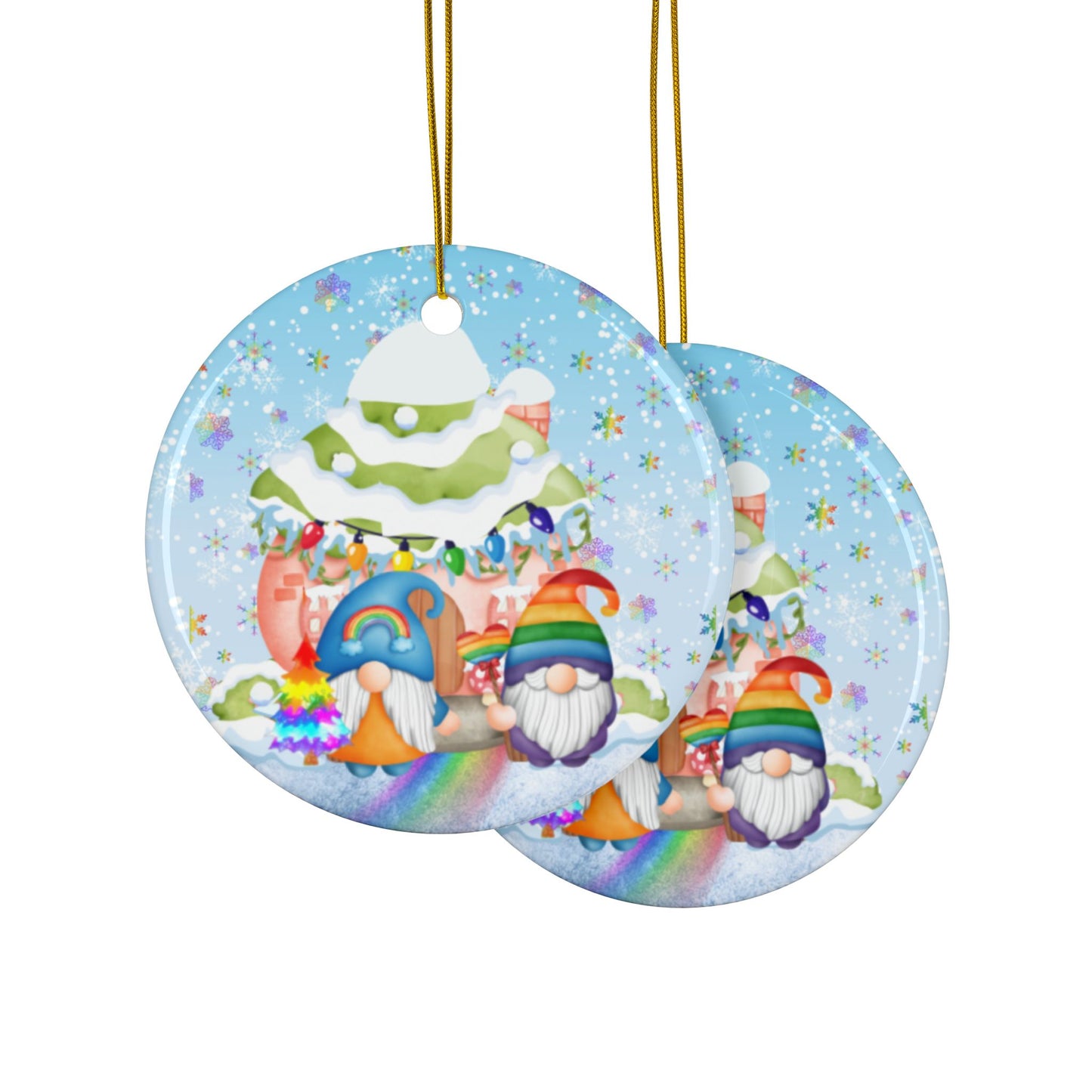 Rainbows in Winter | Pridemas Holiday | Heirloom Ceramic Ornaments (1pc, 3pcs, 5pcs, 10pcs)