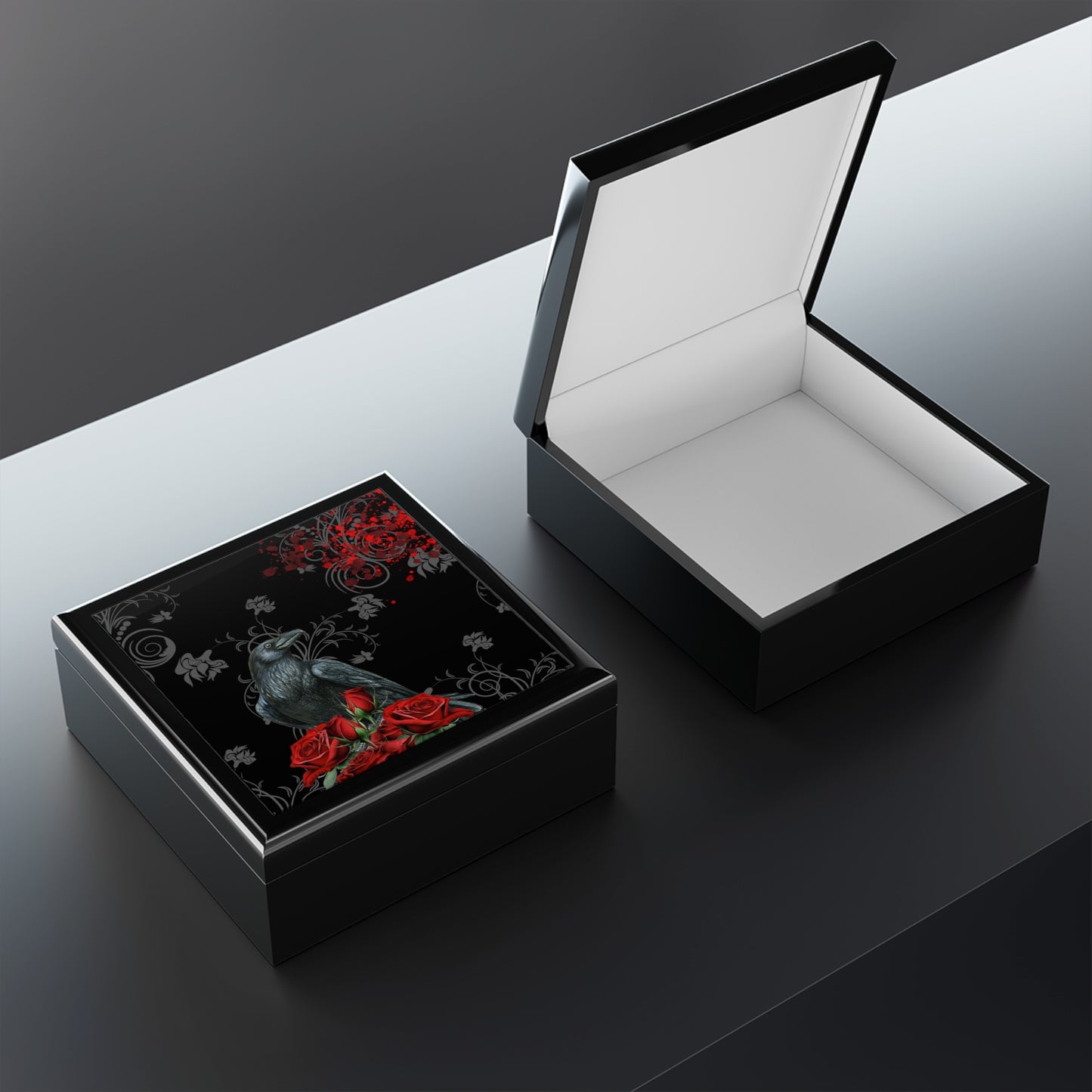 Black Feathers & Red Roses Jewelry Box