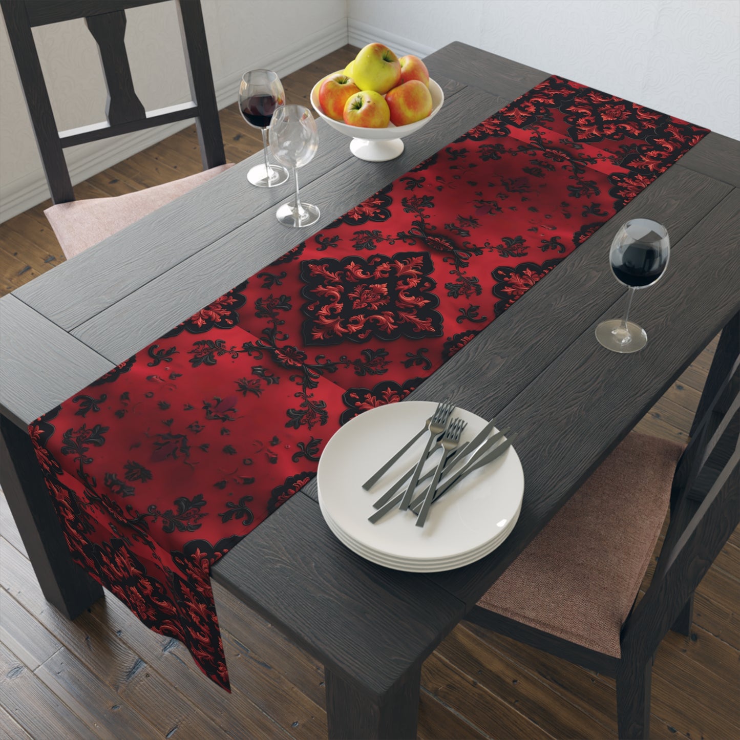 Scarlet Noir | Dark Red Damask | Table Runner