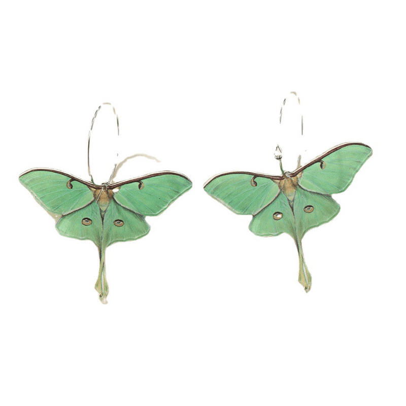 Lunar Moth Butterfly Hoop Earrings |Green Acrylic Exquisite Elegant Unique Design