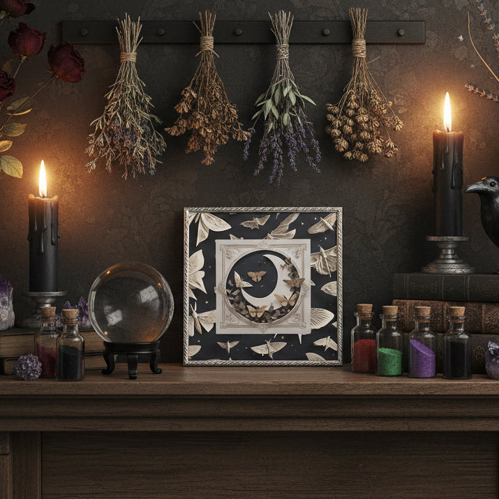 Moon & Moths Matte Canvas Wall Art — Surreal Lunar Nature Print
