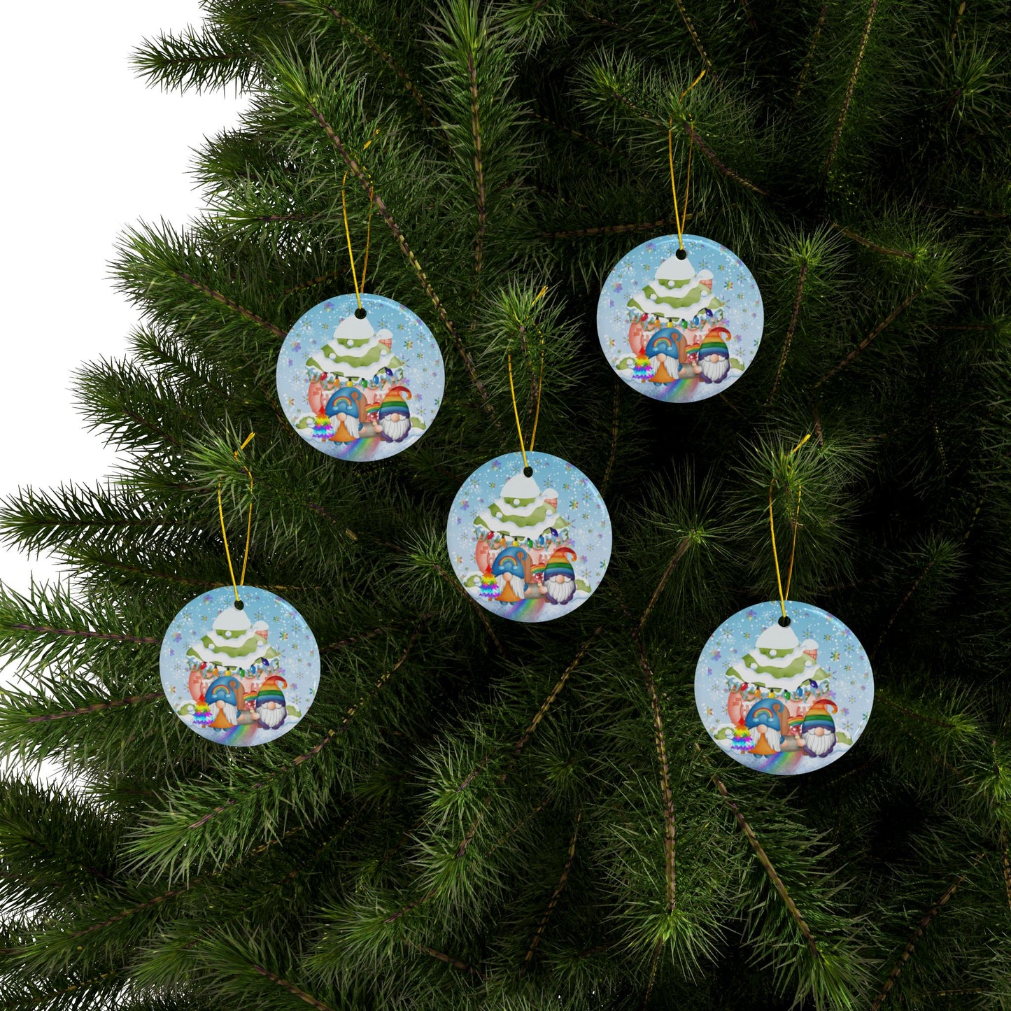 Rainbows in Winter | Pridemas Holiday | Heirloom Ceramic Ornaments (1pc, 3pcs, 5pcs, 10pcs)