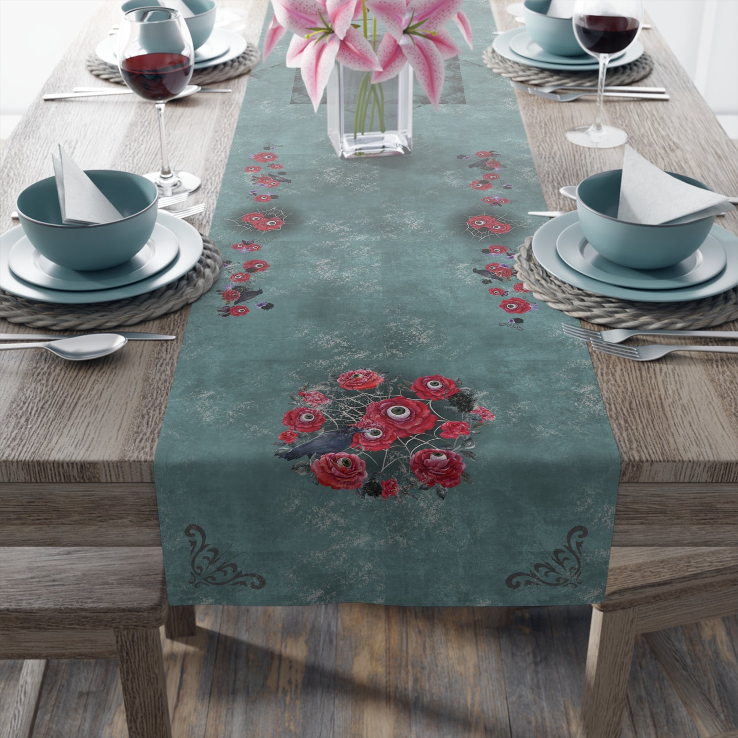 Table Runner (Poly) | Ocular Floral Nightmare Holiday Decor