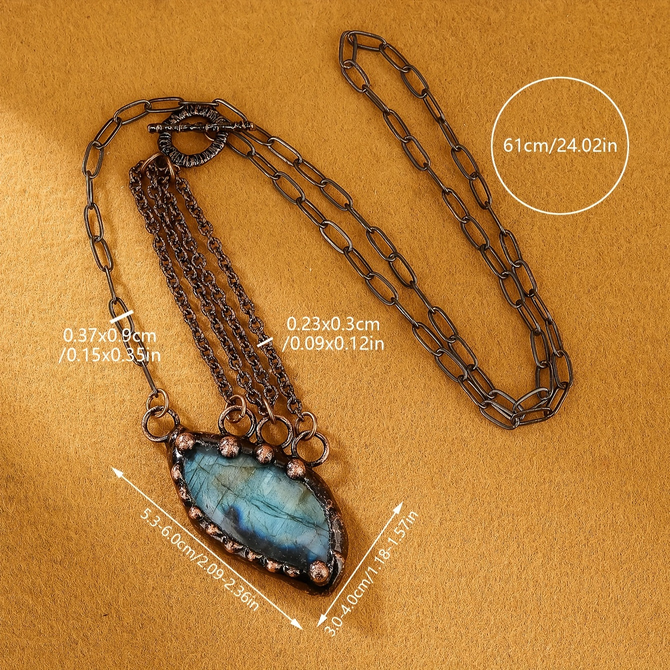 Natural Labradorite Stone Bronzer Color Pendant Multilayer Necklace
