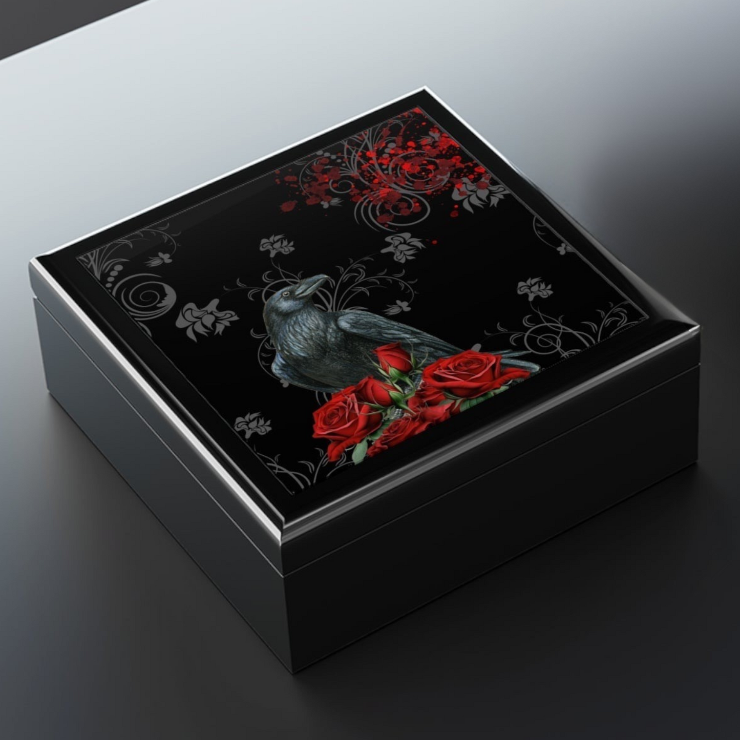 Black Feathers & Red Roses Jewelry Box