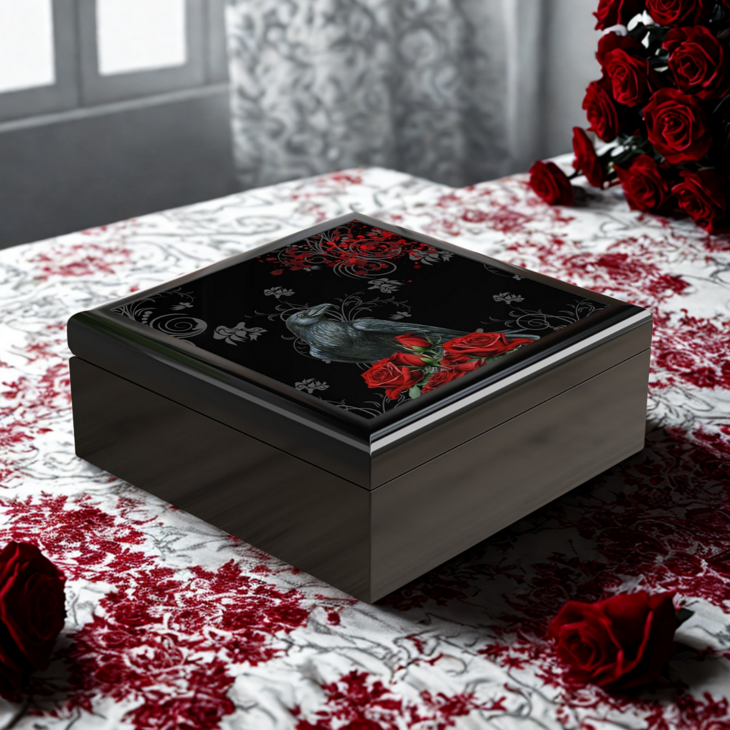 Black Feathers & Red Roses Jewelry Box