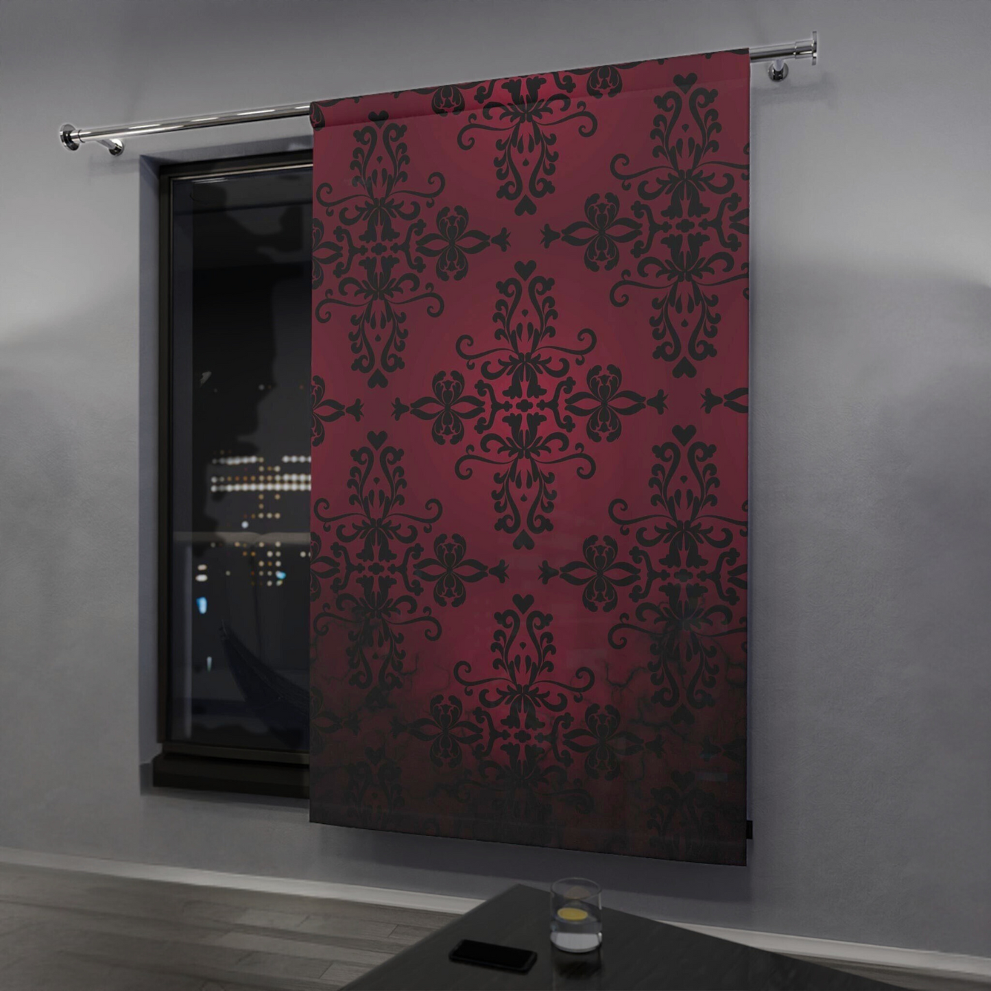 Sangria Red Blackout Curtains - Gothic Damask Print - Dark Home Decor