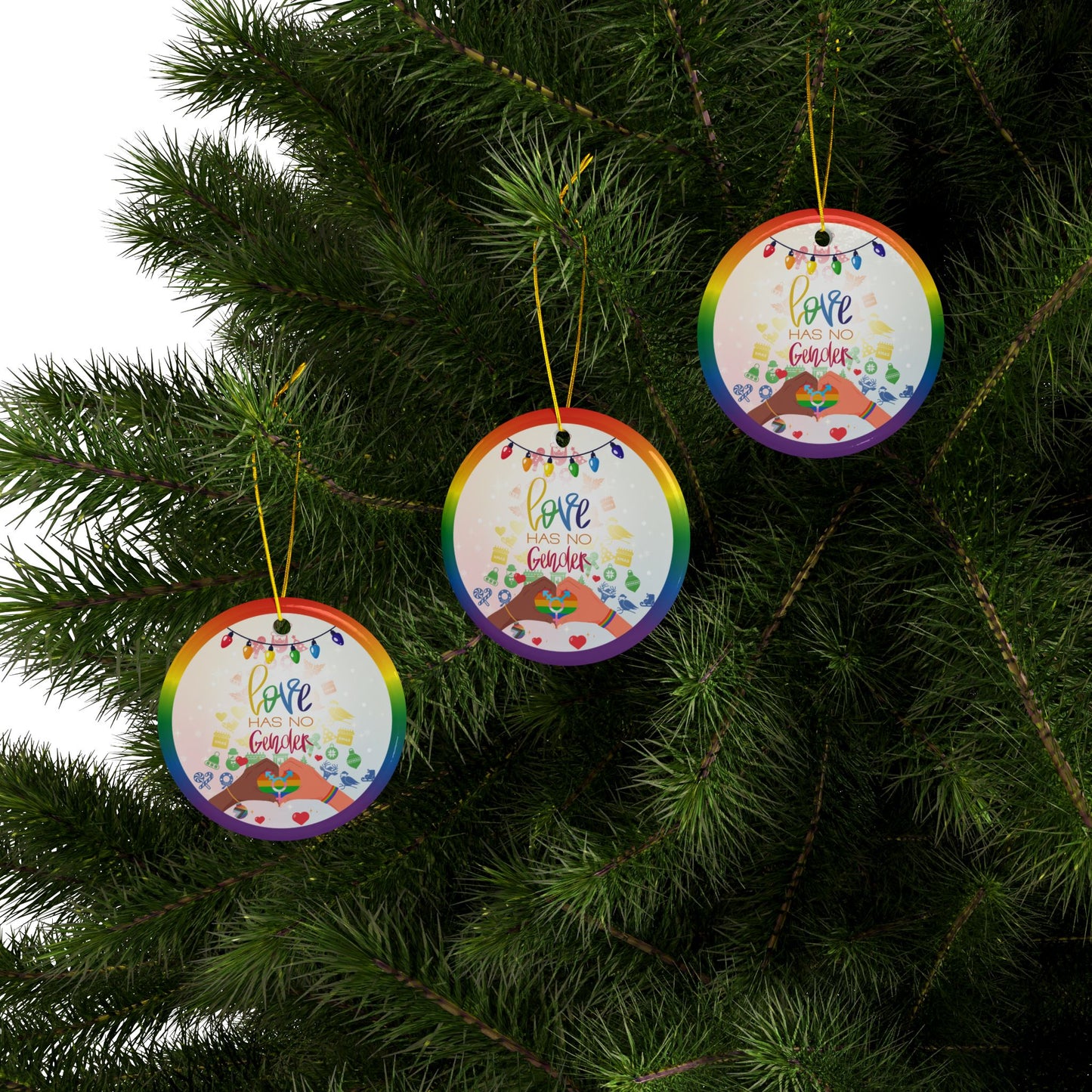 Pride Spirit | Love Has No Gender | Heirloom Ceramic Ornaments (1pc, 3pc, 5pc, 10pc)