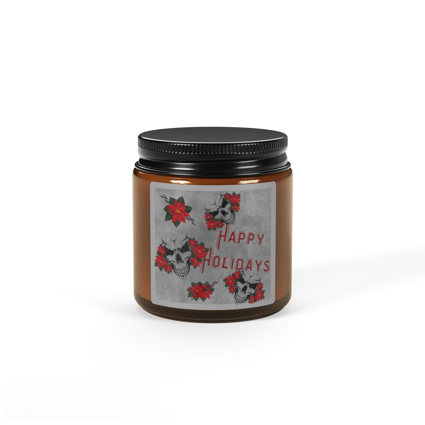 Soy Candle - Happy Holiday / Skulls and Poinsettia Scented Candle