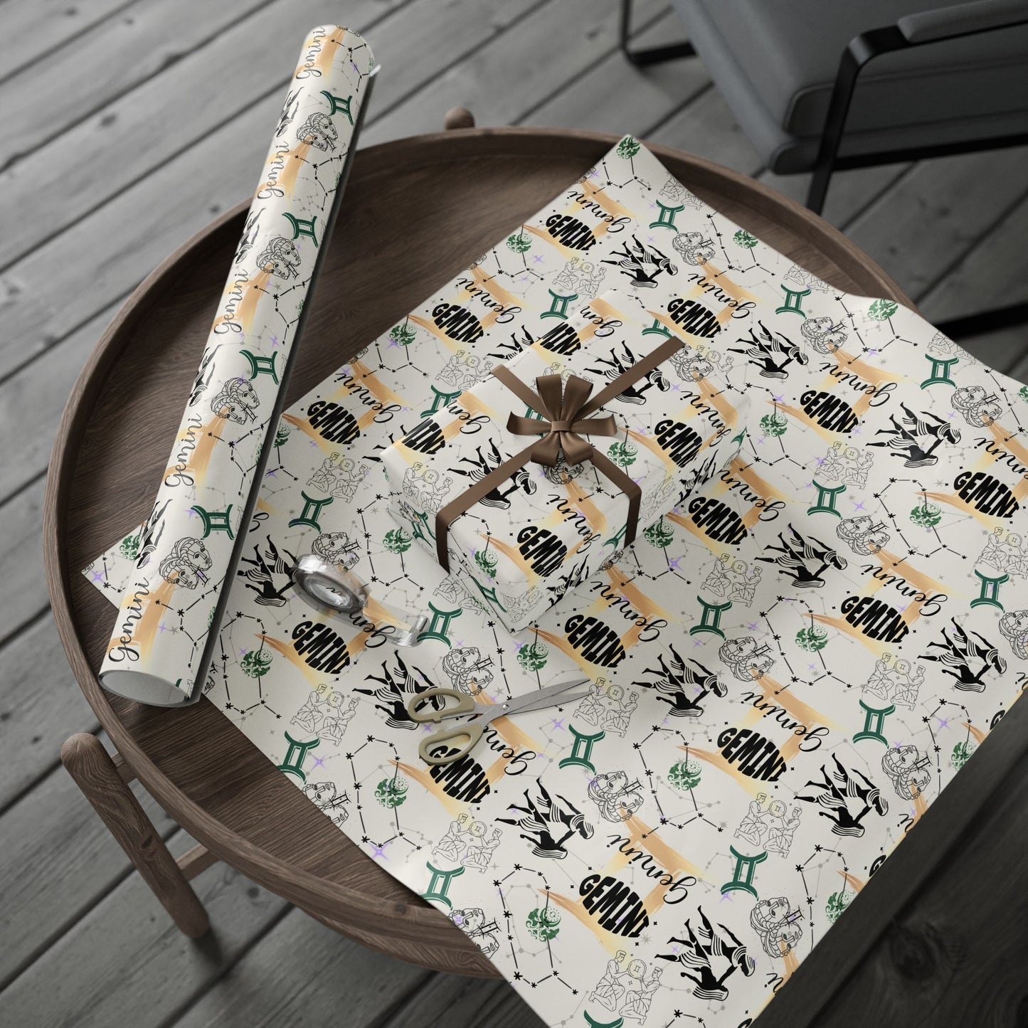 Gemini | Cream | Zodiac Birthday Wrapping Papers | Mystic Astrology Gift Wrap