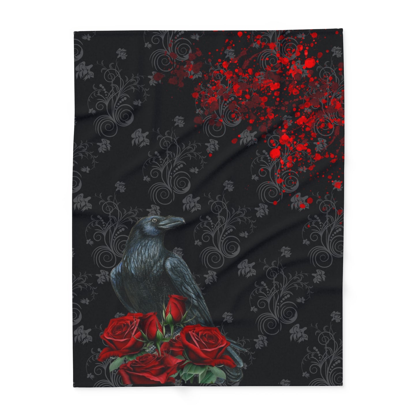 Black Feathers and Red Roses | Velveteen Microfiber Blanket