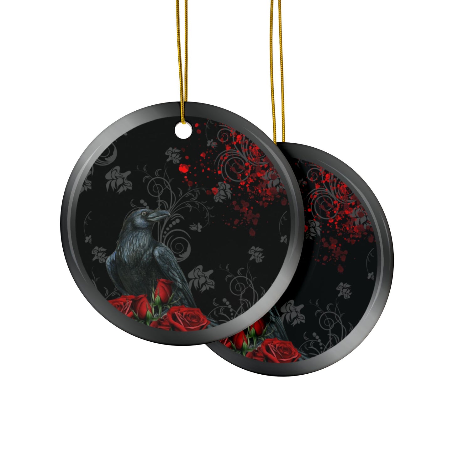 Black Feather / Red | Heirloom Ceramic Ornaments (1pc, 3pc, 5pc, 10pc)