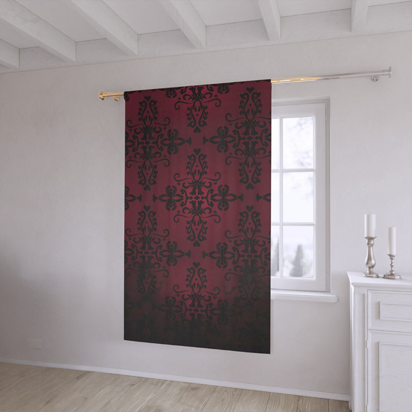 Sangria Red Blackout Curtains - Gothic Damask Print - Dark Home Decor
