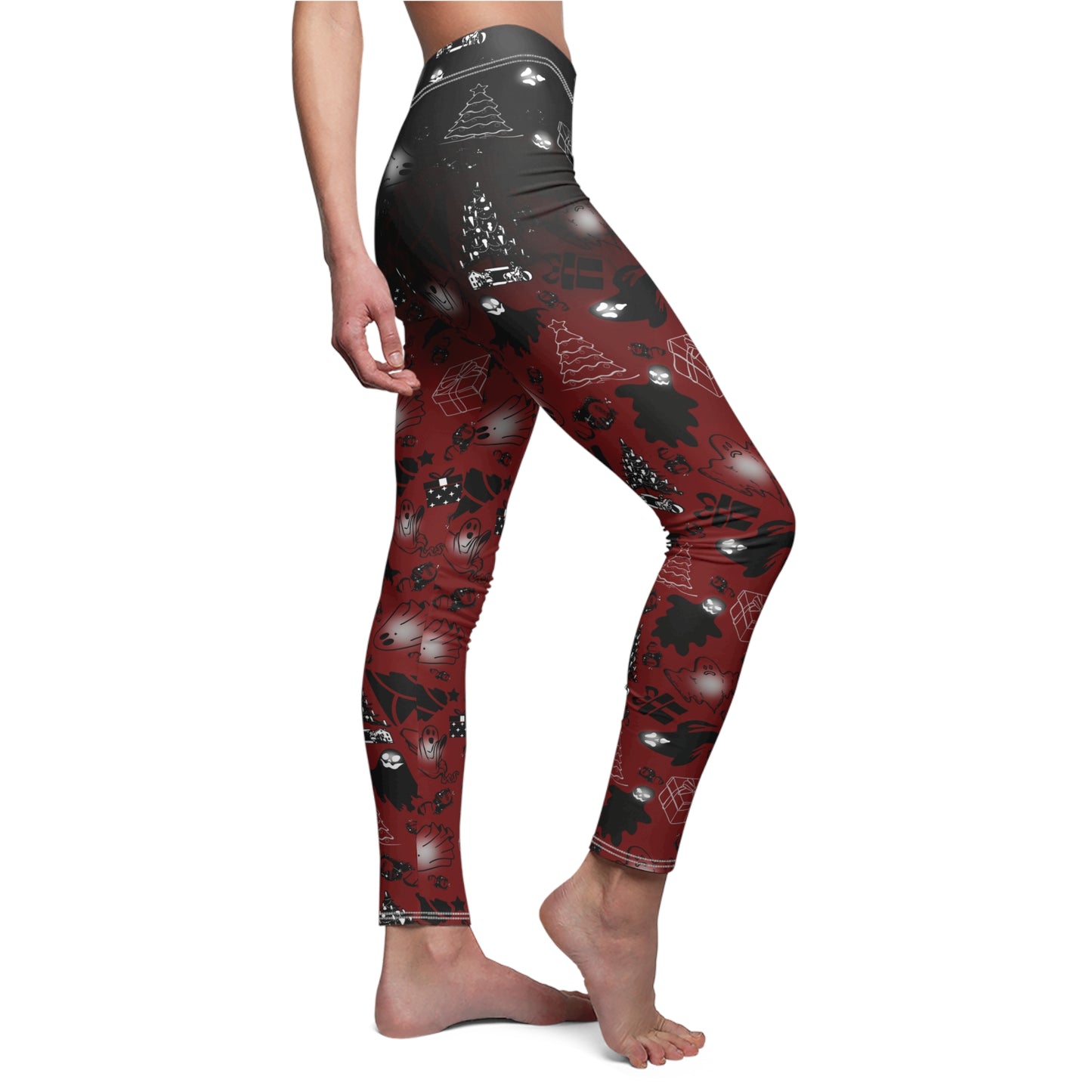 Nightmare Casualties Wear | Boomas Eve (Red) All Over Print | Leggings Women's Casual Holiday Wear