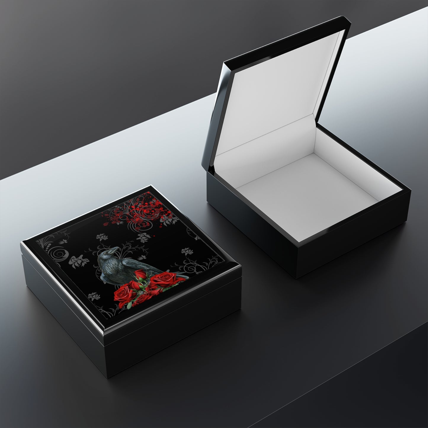 Black Feathers & Red Roses Jewelry Box