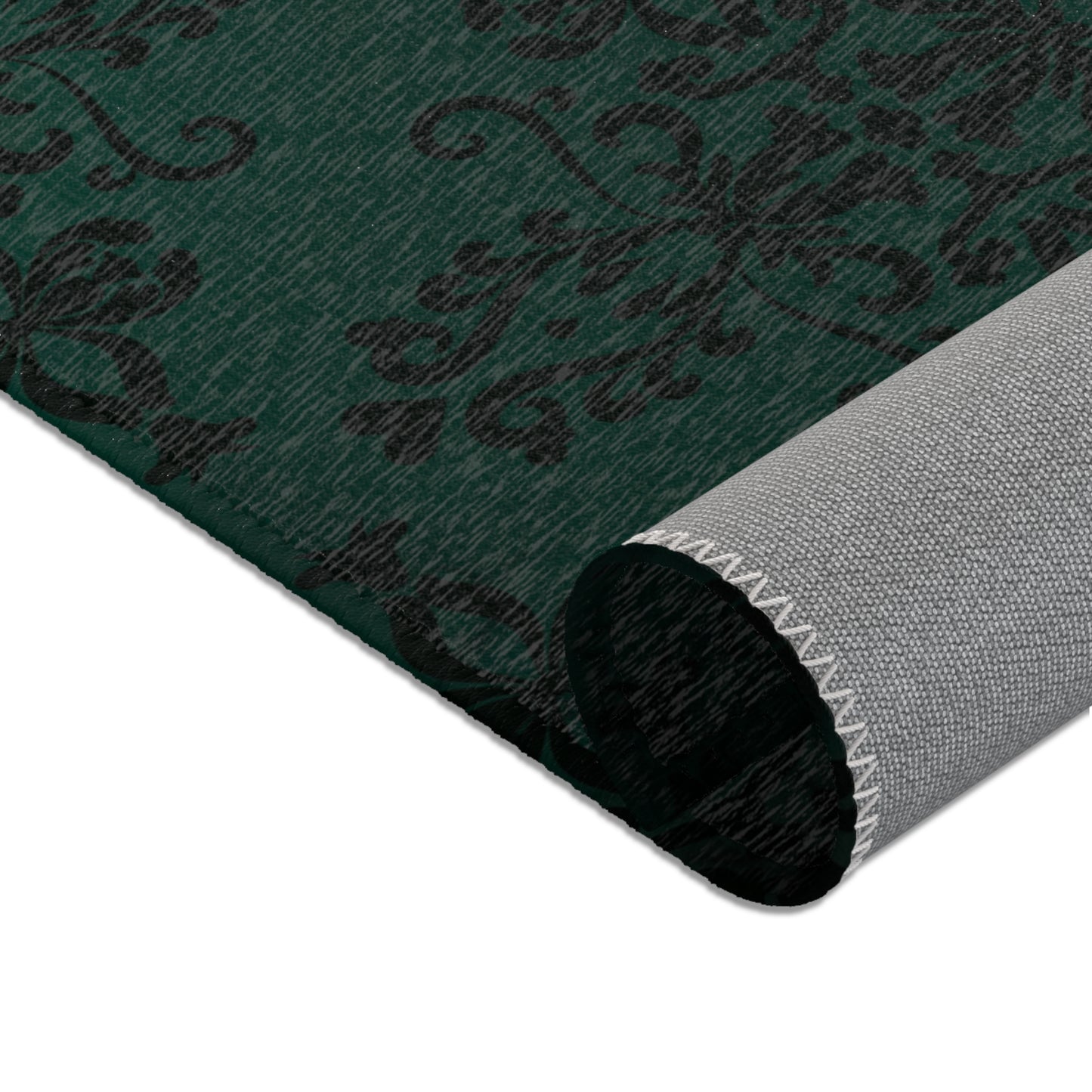Elegant Green and Black Damask Area Rug for Living Room