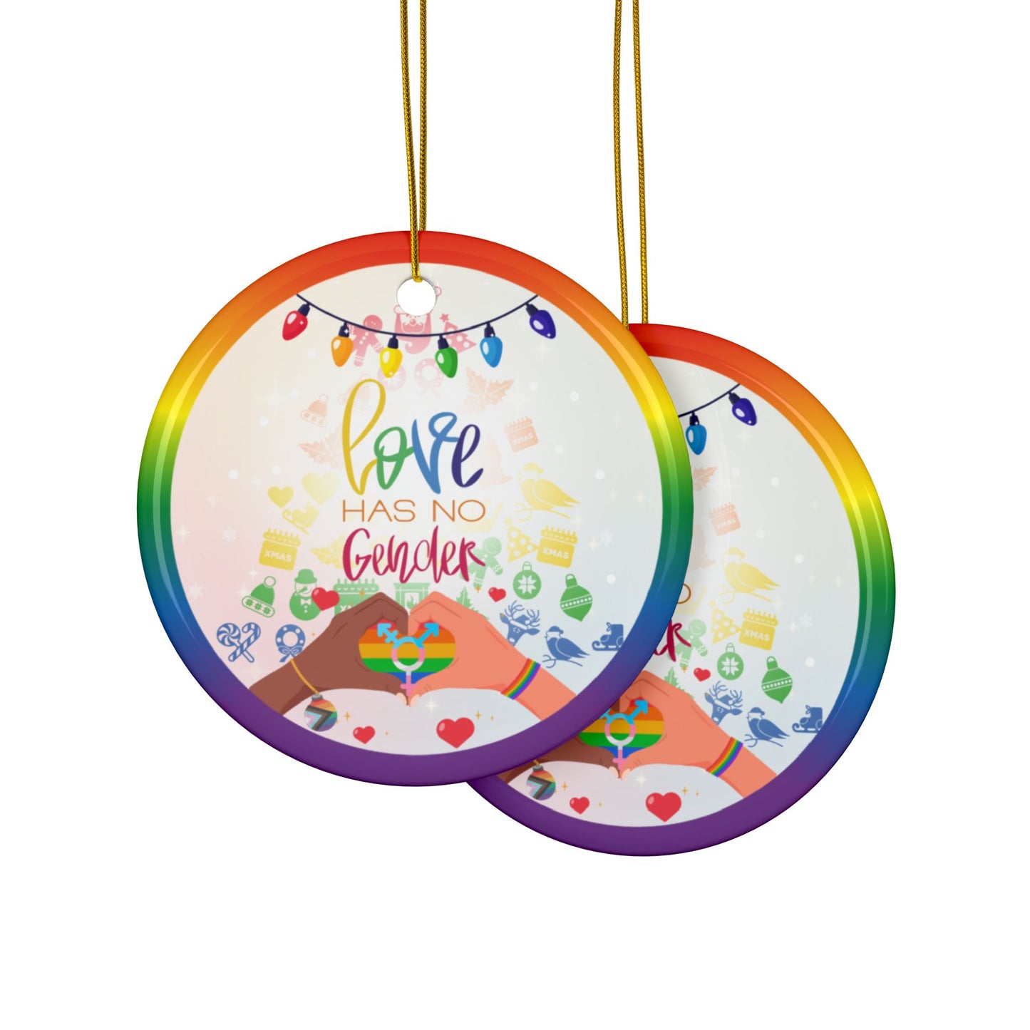 Pride Spirit | Love Has No Gender | Heirloom Ceramic Ornaments (1pc, 3pc, 5pc, 10pc)