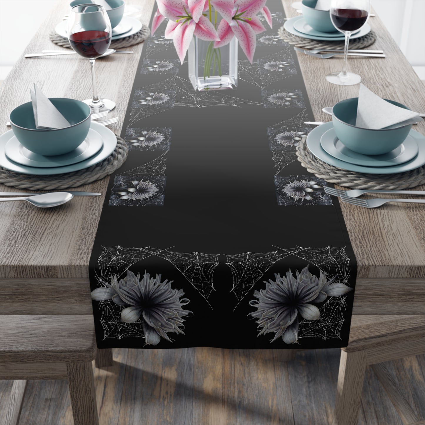 Floral Web Table Runner | Night Garden | (Cotton, Poly)