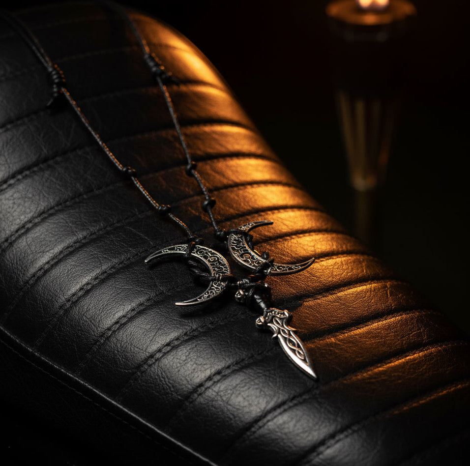 Corded Nightside Necklaces | Crescent Moon Urban Industrial Pendants