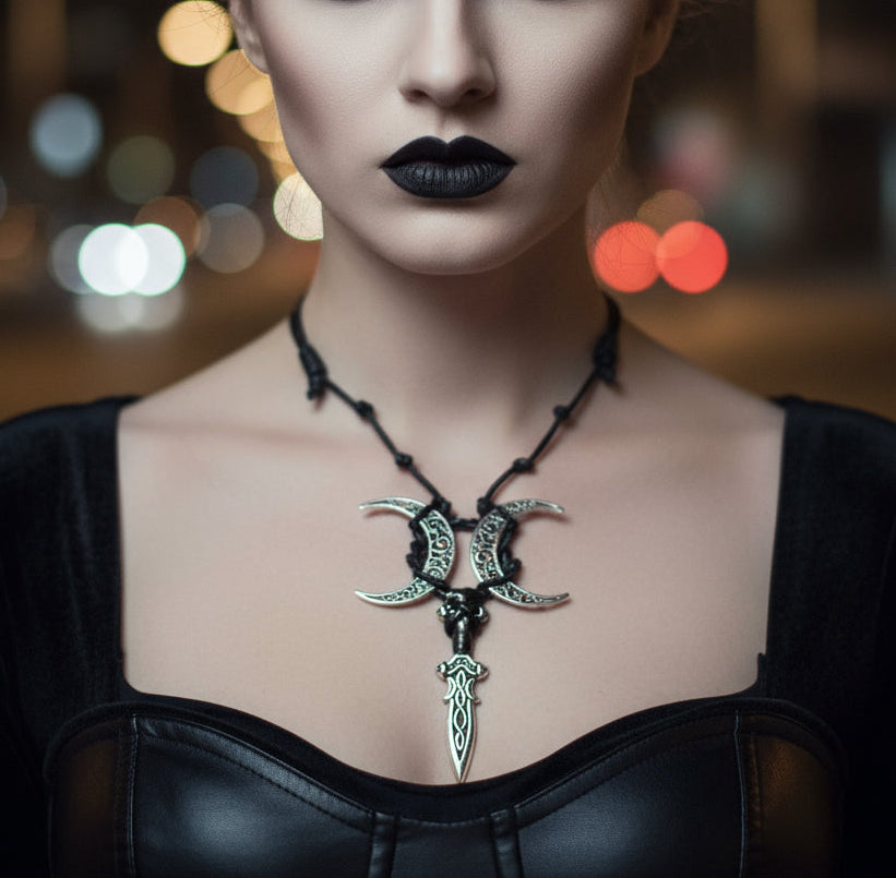 Corded Nightside Necklaces | Crescent Moon Urban Industrial Pendants