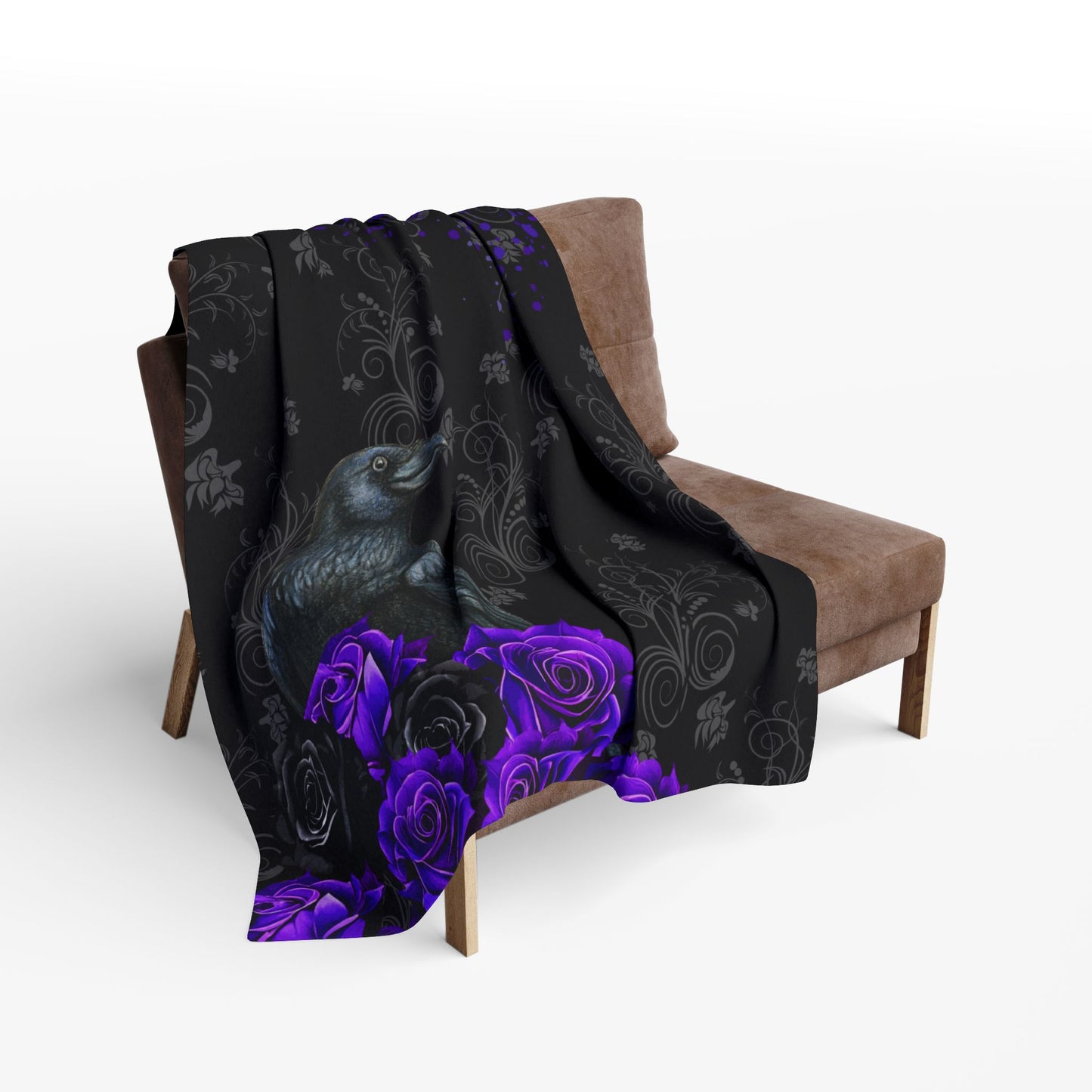 Black Feathers and Purple Roses | Gothic Home Decor | Velveteen Microfiber Blanket