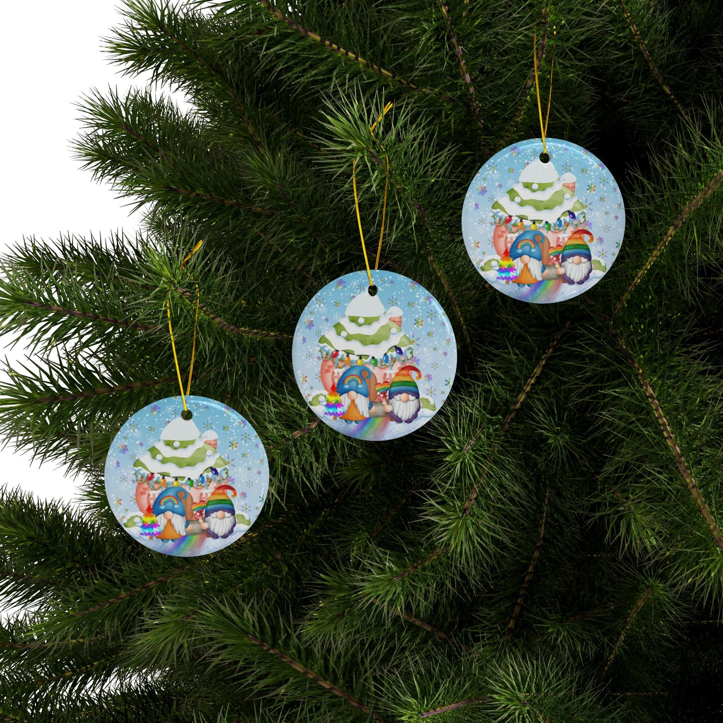 Rainbows in Winter | Pridemas Holiday | Heirloom Ceramic Ornaments (1pc, 3pcs, 5pcs, 10pcs)