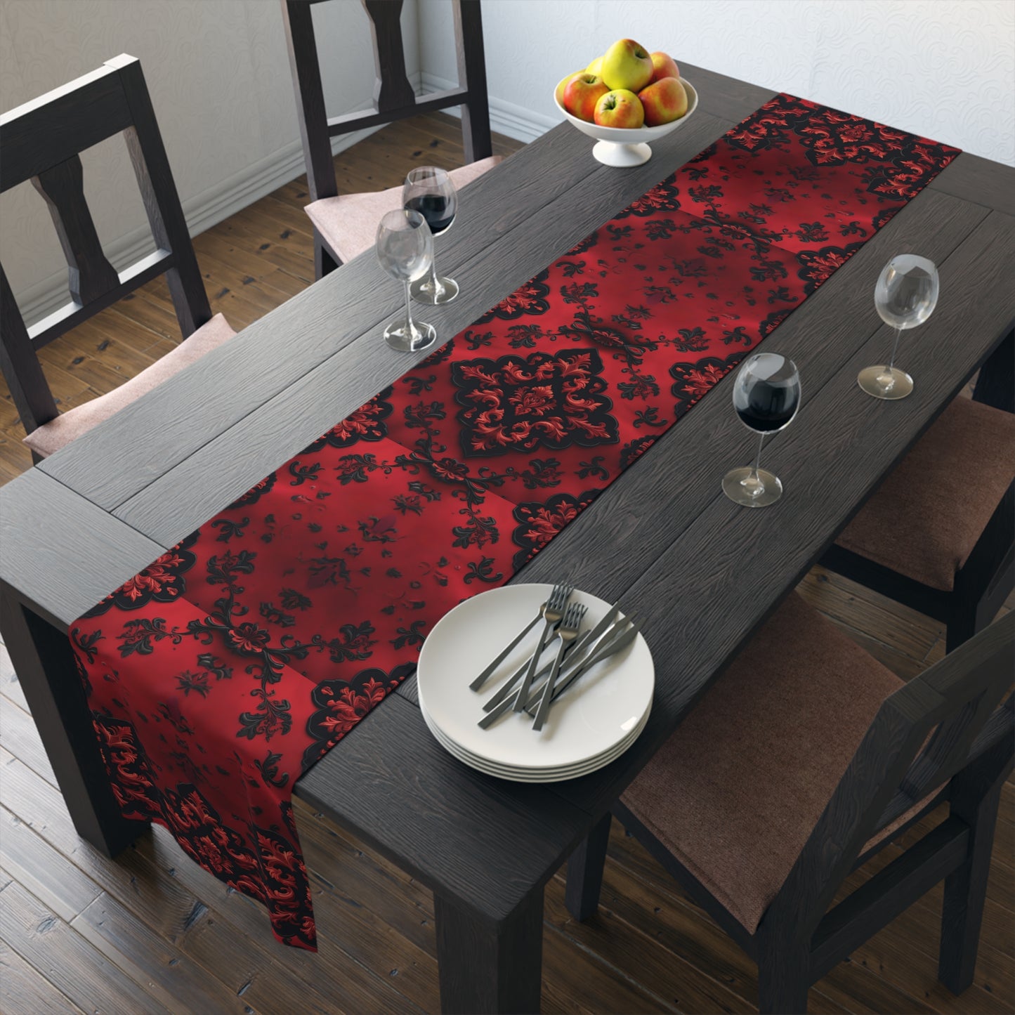 Scarlet Noir | Dark Red Damask | Table Runner