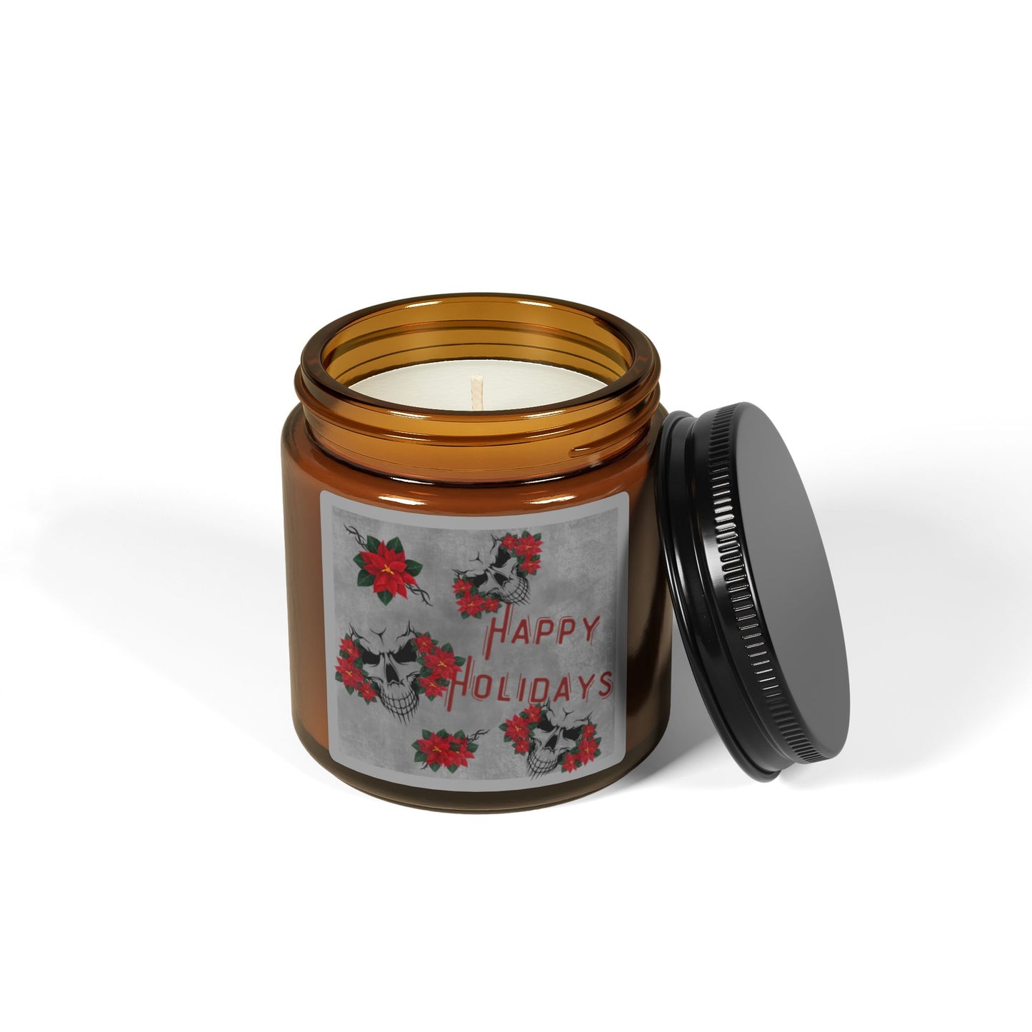Soy Candle - Happy Holiday / Skulls and Poinsettia Scented Candle