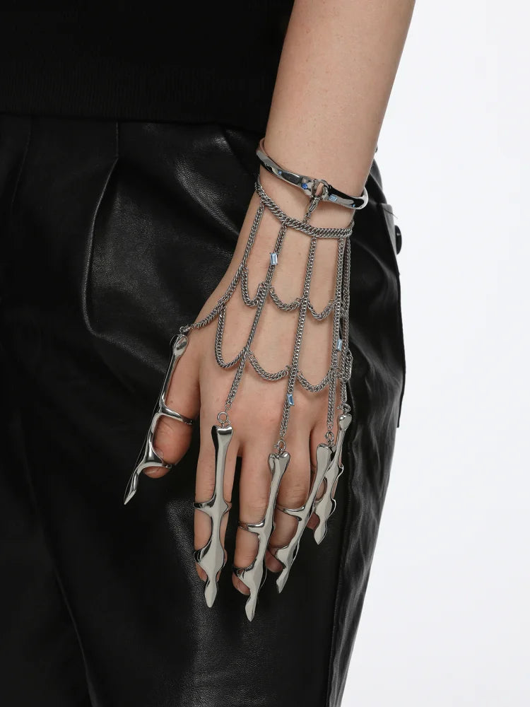Metal Punk Hand Piece | Futuristic Design with Chained Bracelet