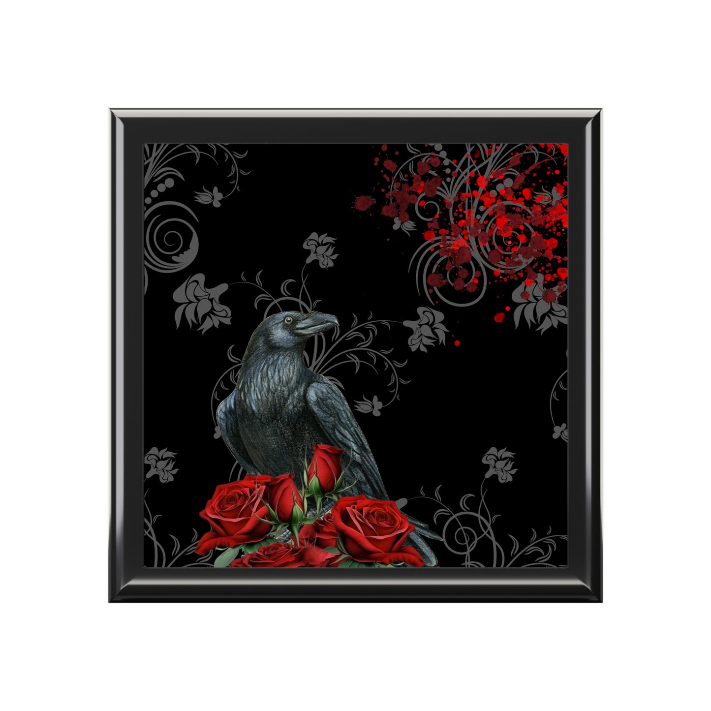 Black Feathers & Red Roses Jewelry Box