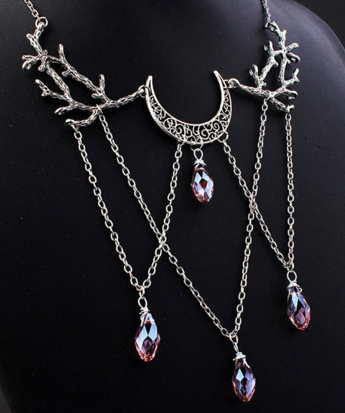 Moon Drops in Enchanted Forest Choker | Crescent Moon / Branches Necklace