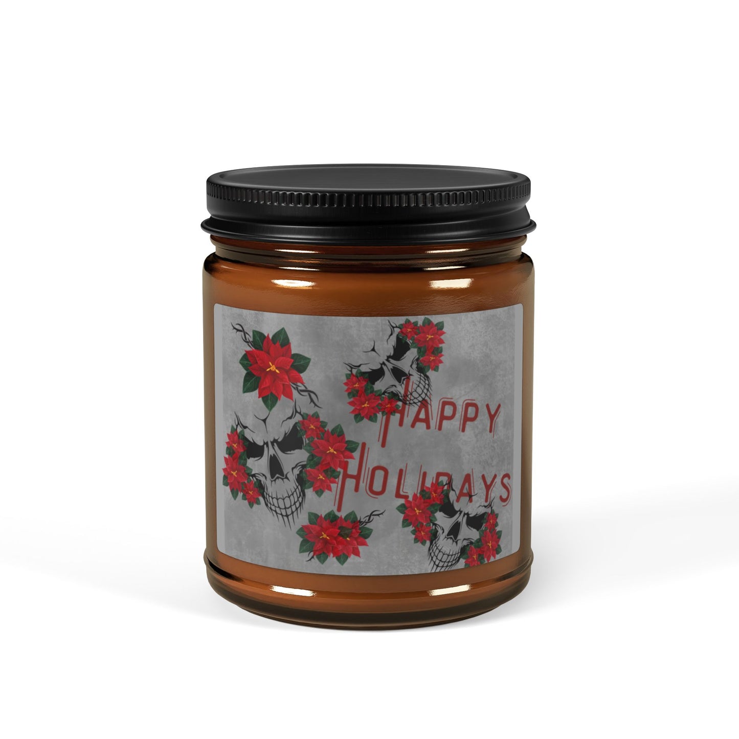 Soy Candle - Happy Holiday / Skulls and Poinsettia Scented Candle