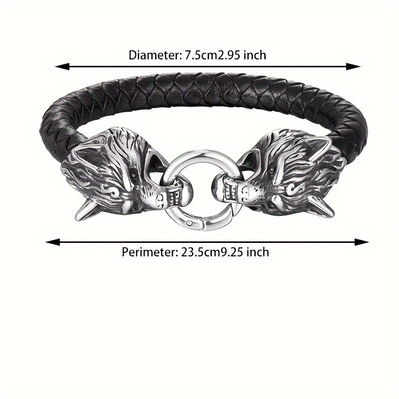 Viking Wolf Head Bracelet | Faux Leather Rope Bracelet