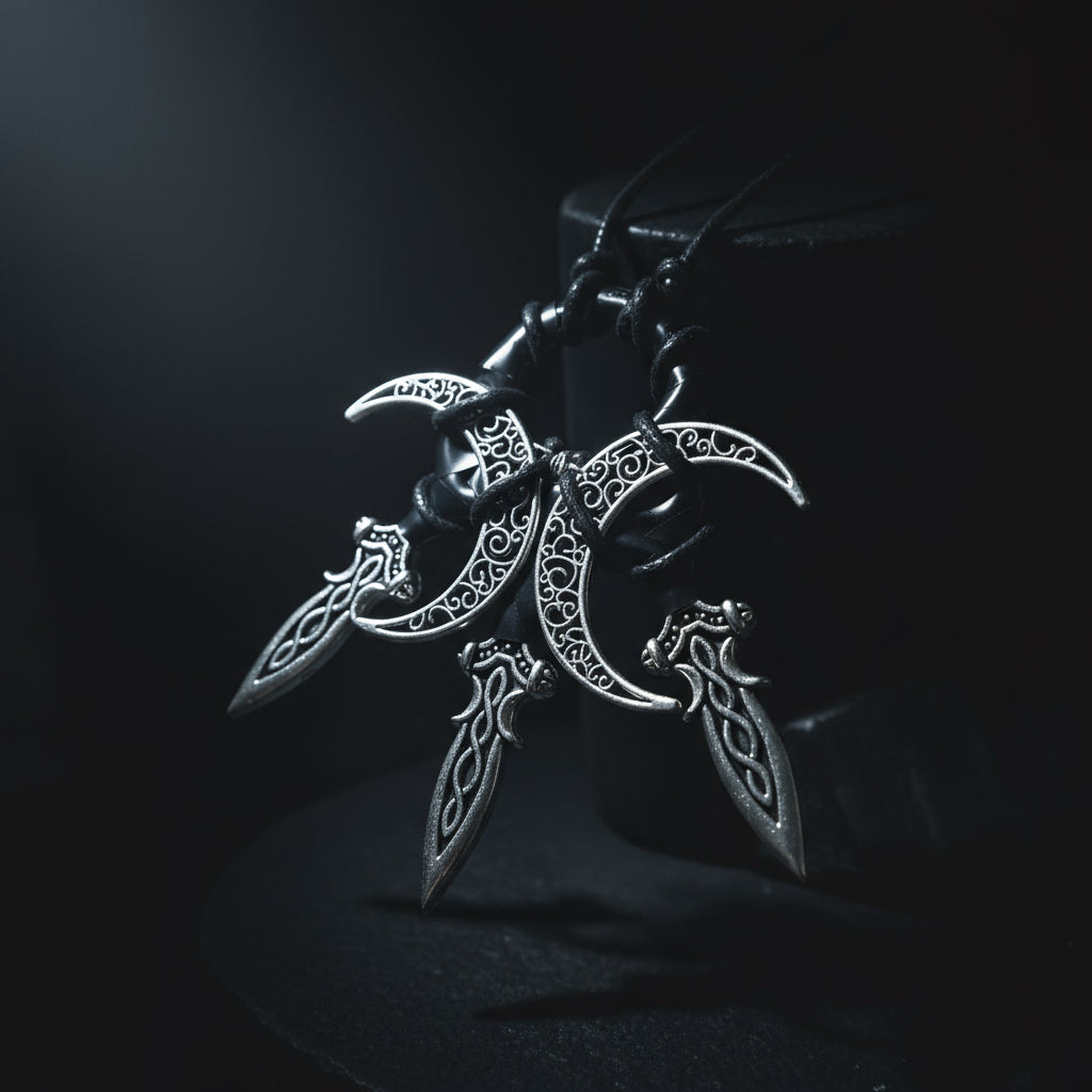 Corded Nightside Necklaces | Crescent Moon Urban Industrial Pendants