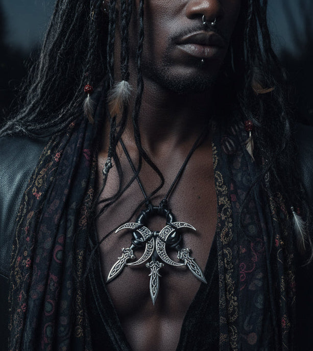 Corded Nightside Necklaces | Crescent Moon Urban Industrial Pendants