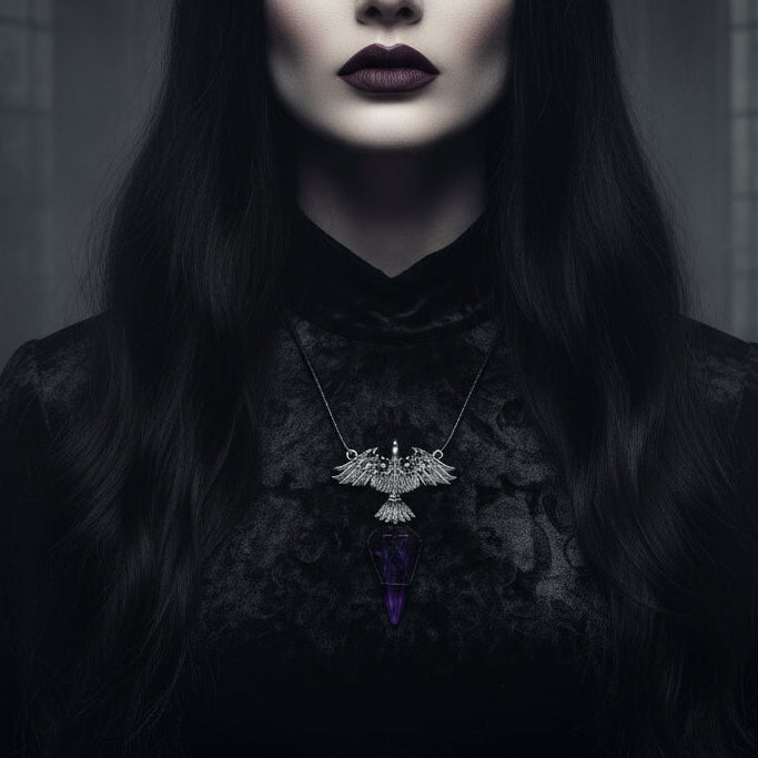 Raven with Amethyst Spike | Adjustable Cord Necklace