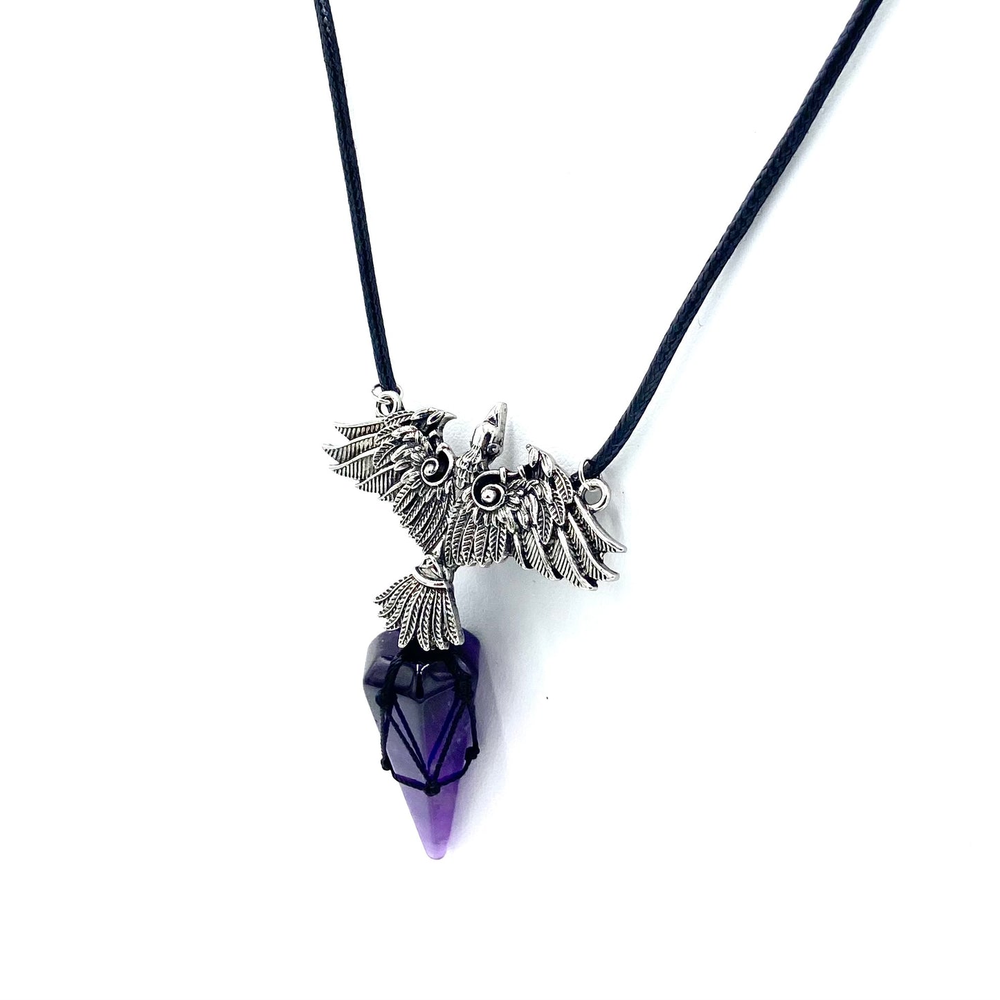 Raven with Amethyst Spike | Adjustable Cord Necklace